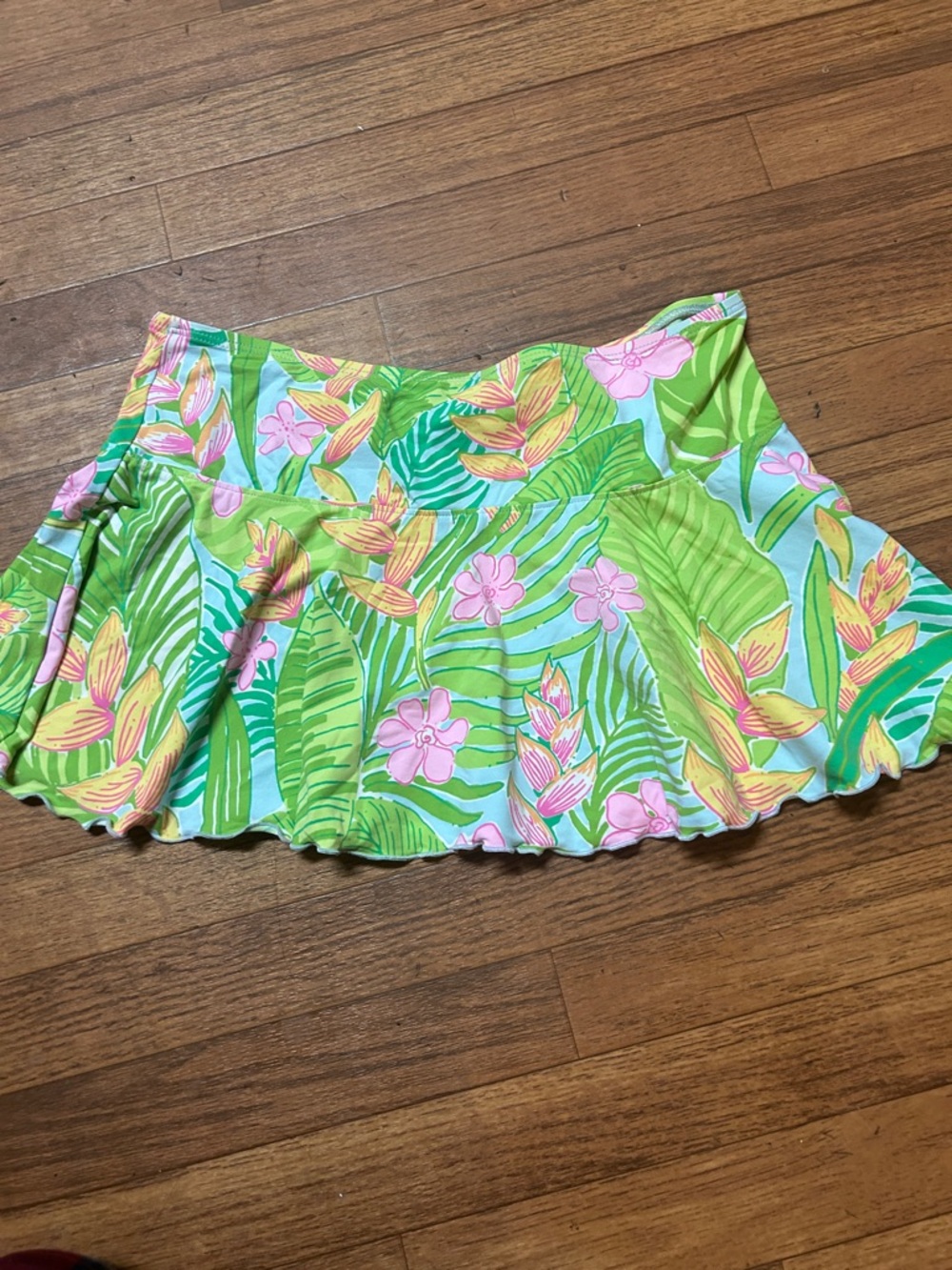 Lilly Pulitzer Green and Pink Tropical Flounce Skirt - Picture 2 of 4